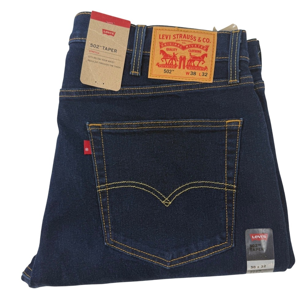 Levis 502 Taper Mens 38x32 Dark Indigo Stretch Denim Jeans 29507-3196 NEW